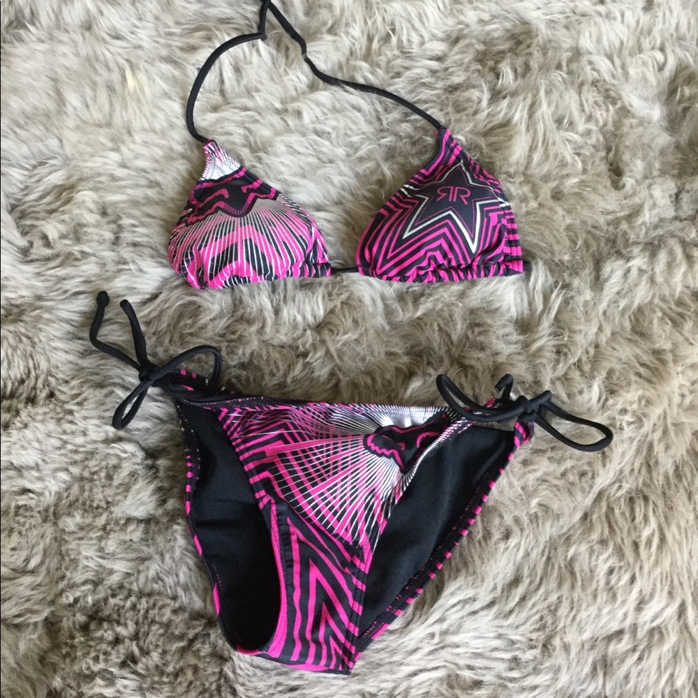 Pink and black bikini top